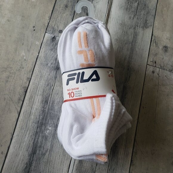 NWT - 10 Pairs Fila Women's No Show Colored Logo White Soft Socks - size 4-10 - Picture 1 of 4